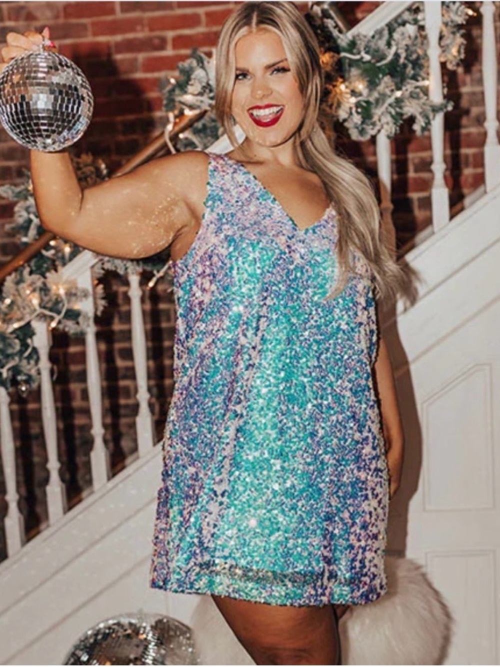 Iridescent Sequin Party Mini Dress - Turquoise Lavender